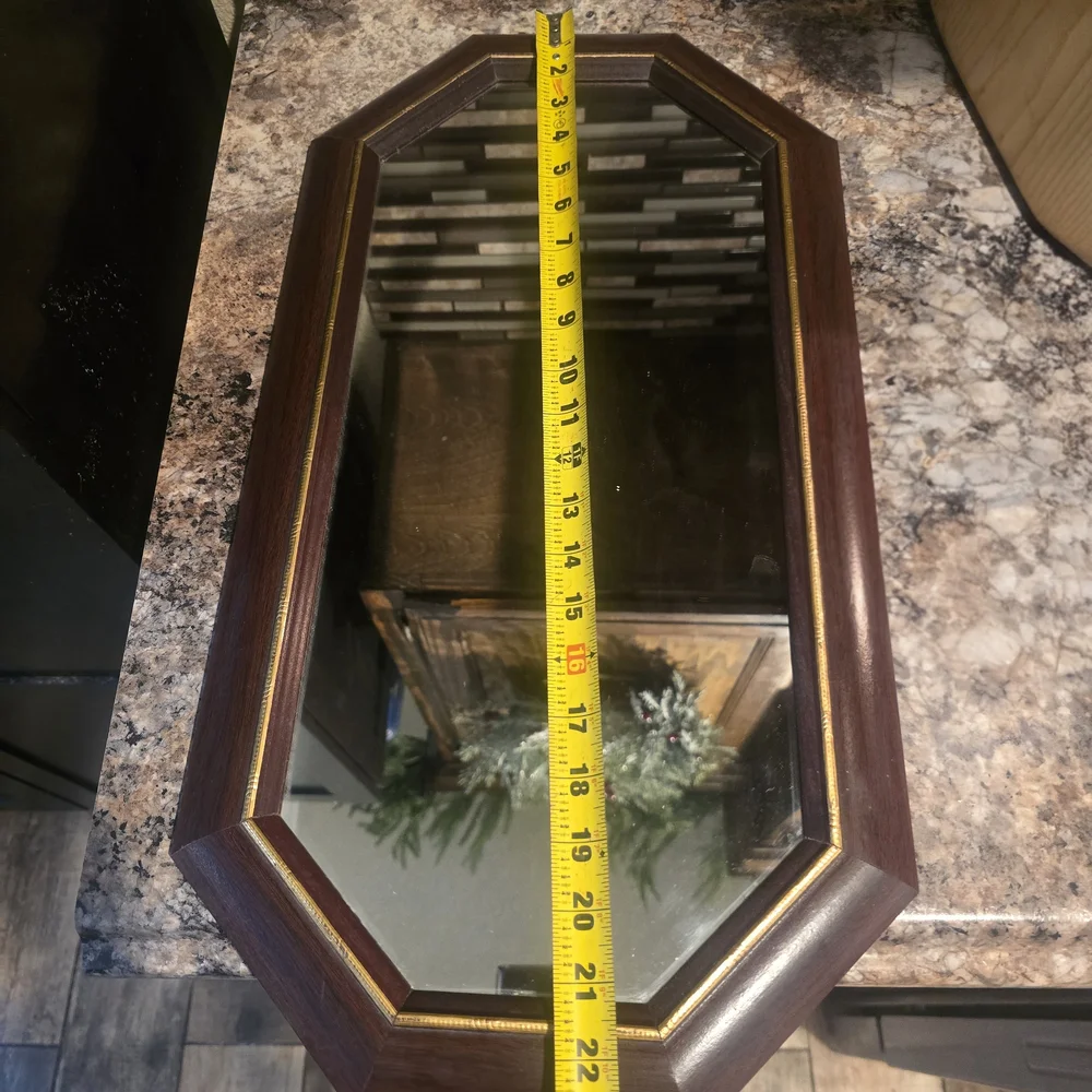 Vintage Home Interiors Octagon Wall Mirror | Wood Frame Gold Trim Decor